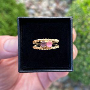 10k Solid Yellow Gold Genuine Amethyst & Pink Rhinestone Estate Ring (size 5.25)